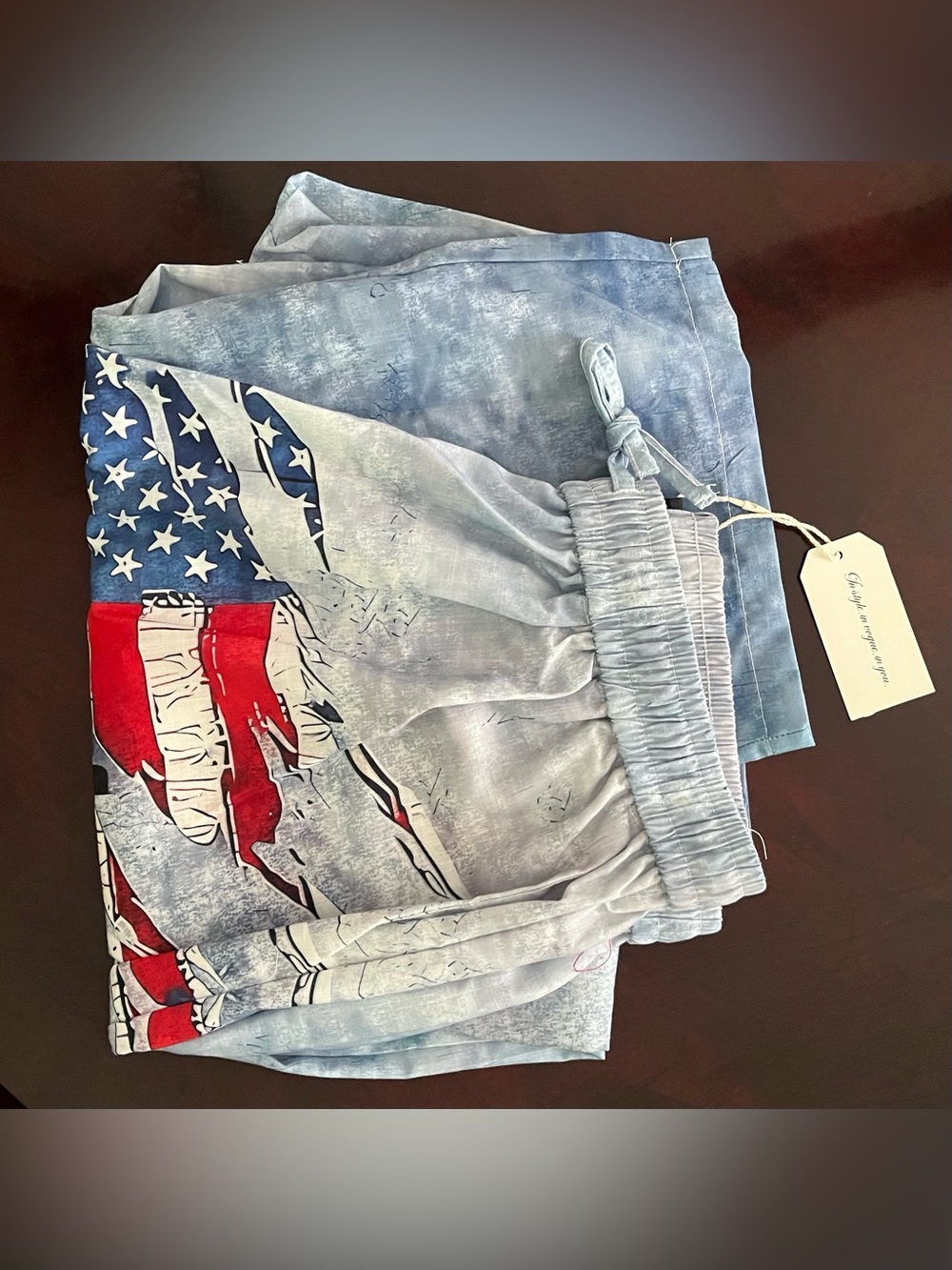 Kids Light Blue Flag-Print Drawstring Shorts